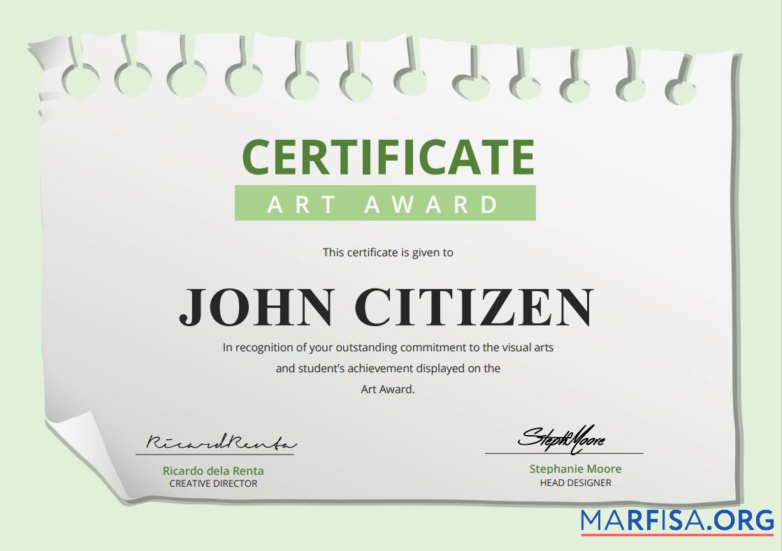 Realistic USA Art Award Certificate template in Word and PDF format